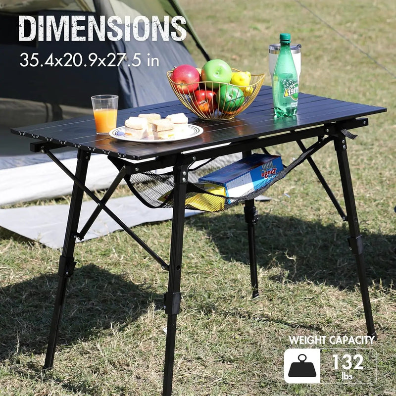 PORTAL Camping Table Foldable Portable with Adjustable Legs, Aluminum Folding Table Roll Up Table with Carrying Bag for Outdoor, Beach, Picnic, Backyards, BBQ and Party, Black, photo 5 of 6