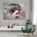 Japanese Geisha Tapestry Asian Red Cherry Blossom Red Sun Traditional Kimono Folk Tapestries Home Decor for Living Room Bedroom Apartment Farmhouse Dorm 80"x60" by CozyNest Decor