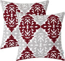 HWY 50 Burgundy Red Decorative Throw Pillow Covers 18x18 Inch, Pack of 2 Embroidered Cotton Farmhouse Cushion Cover Pillow Case for Sofa Couch Living Room Bed Bedroon, Accent Geometric by CozyNest Decor