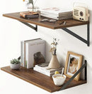 Deep Floating Shelves, 12 Inch Deep Floating Shelves for Wall, 24"W x 12"D Wall Shelves for Books, Large Rustic Wooden Shelf, Wide Display Shelf for Bathroom, Living Room, Walnut Color, Set of 2 by CozyNest Decor