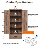 72" Tall Wood Storage Cabinet, Farmhouse Kitchen Pantry Cabinet with Adjustable Shelves & Drawer & Barn Doors, Versatile Storage for Kitchen, Dining Room, Bathroom, Light Brown by CozyNest Decor