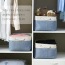 TcaFmac Storage Bins for Organization - Large 3 Pack Canvas Storage Basket for Shelves with Handles, Collapsible Baskets for Organizing for Closet Dog Laundry (White & Blue16x12x8 inch) by TinyTreasures Baby Boutique