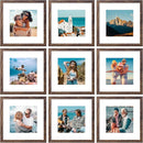 Vittanly 12x12 Picture Frames Set of 9, Shatter Resistant Plexiglass, Display 8x8 Pictures with Mat or 12x12 without Mat, Photo Frames for Wall Mount, Engineered Wood, Brown by CozyNest Decor