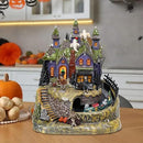 DREAM GARDEN Halloween Village Collection, Lighted Spooky Haunted House with Animated Train and Scary Sound Resin Spooky Town with Skull, Pumpkin, Ghost for Holiday Party Tabletop Decor by CozyNest Decor