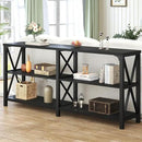 LVB Industrial Entryway Table, Farmhouse Rustic Console Tables Behind Couch, Long Metal Wooden Sofa Table with Storage Shelf, Modern Foyer Hallway Table for Living Room Bedroom, Black Oak, 63 in by CozyNest Decor