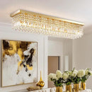 10 Lights Gold Flush Mount Rectangle Chandelier, Modern K9 Crystal Chandeliers Light Fixture Rectangular Raindrop Chandelier Pendant Island Light for Living Dining Room Kitchen Bar L47 Inch by CozyNest Decor