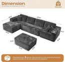 Cloud Sectional Couches for Living Room,U Shaped Modular Sofas No Assembly,133x68 Inches Plush Corduroy Oversized Floor Couch Set with Deep Seat Chaise,Grey by CozyNest Decor