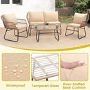 Kromax 4 Piece Patio Bistro Outdoor Furniture Set, Wicker Sofa, 2 Rattan Chairs, and Table, Backyard Conversation Set, All Weather Cushions, Natural Rattan Beige Cushion by CozyNest Decor