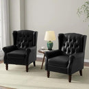 Accent Chair, Upholstered Armchair with Button Tufted High Back & Solid Wood Legs, Comfy Wingback Reading Single Sofa Chair for Small Spaces, Living Room, Bedroom (Leather Black, Set of 1) by CozyNest Decor