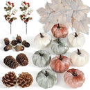 Artmag 25 PCS Pumpkin Decor Set, Artificial Fabric Pumpkins Decor with Acorns, Pinecones, Berries, Maple Leaves for Fall Halloween Thanksgiving Decorations Home Table by CozyNest Decor