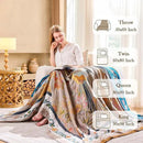 Boho Blanket, 100% Cotton Farmhouse Decorative Throw Blanket, 90"x98" Reversible Bohemian Throw Blanket, Brown All Season Muslin Breathable Woven Blankets Quilt by CozyNest Decor