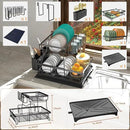 Godboat Dish Drying Rack, 2-Tier Dish Rack with Auto-Drain & Mat, Dish Racks for Kitchen Counter, Dish Drainer with Knife, Fork & Cup Rack, Gifts for Women, Mothers Day, Cool Stuff & Kitchen Gadgets by CozyNest Decor