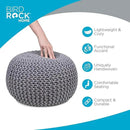 BIRDROCK HOME Round Pouf Ottoman | Cotton Braided Foot Stool with Bean Bag Filling | Boho Foot Rest for Living Room & Bedroom | Compact & Comfortable Seating, Lightweight & Soft | Light Grey by CozyNest Decor