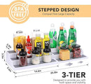 3 Tier Expandable Spice Rack Organizer, White/Grey Plastic Spice Rack, Adjustable Length 14.6In-25.8In, 2 Pack Non-Skid Tiered Spice Shelf Organizer for Kitchen Cabinet, Cupboard, Pantry by CozyNest Decor