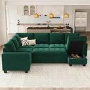 Belffin Modular Sectional Sleeper Sofa with Pull Out Bed U Shaped Sectional Sofa Couch with Storage Ottoman Velvet Covertible 7-Seater Sofa for Living Room Green by CozyNest Decor