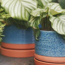 8 Inch Pots for Plants, Ceramic Planter Pot with Drainage Hole & Saucer, Indoor/Outdoor Cylinder Round Planter Pot, Blue & Terracotta by GreenHaven Gardens