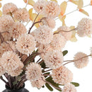 Faux Beige Kiku Flowers 10 Stems & 2 Eucalyptus, Fake Mums Pompon Flower Ball, Autumn Artificial Chrysanthemums Flowers for Boho Bedroom Decor, Silk Mini Faux Kiku Flower Wedding Arrangements Decor by CozyNest Decor