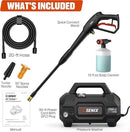 SENIX 13 Amp Electric Pressure Washer - 2100 PSI MAX, 1.2 GPM, Compact with Foam Cannon, Spray Gun, 20-ft Hose, Turbo Nozzle, and 15° Spray Nozzles - Perfect for Cars and Driveways by GreenHaven Gardens