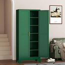 Metal Pantry Cabinet with 2 Doors and 5 Adjustable Shelves, 75" Kitchen Storage Cabinet with Gold Handles, Versatile Storage for Laundry, Living, Bathroom, Dining, Utility Room - Green by CozyNest Decor