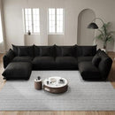 Modern Minimalist Chenille Modular Sectional Sofa, Oversized Deep-Seat U-Shaped Couch with Movable Ottoman, Thick Cushions, Upholstered Sofa for Living Room, Bedroom, Office, Apartment Black 1 Ottoman by CozyNest Decor
