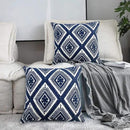 Alysheer Embroidered Decorative Throw Pillow Covers 18x18 inches Set of 2 Pieces, Boho Geometric Modern Chic Classic Pattern Cotton Cushion Cases for Sofa Couch Bed Living Room(Navy Blue) by CozyNest Decor