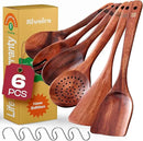Riveira's 6-Piece Dark Brown Wooden Spoons for Cooking - Elegant Kitchen Essentials/Kitchen Utensils Set for Every Culinary Need Spatula by CozyNest Decor