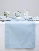 Solino Home Linen Sky Blue Table Runner 48 Inches - Classic Hemstitch, 100% Pure Linen Coffee Table Runner 14 x 48 Inch Ideal for Dresser Tables by CozyNest Decor