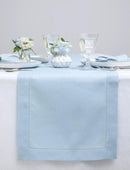 Solino Home Linen Sky Blue Table Runner 72 Inches Long - 100% Pure Linen Hemstitch Table Runner 14 x 72 Inch for Dresser, Dining - Classic Hemstitch by CozyNest Decor