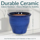 Sunnydaze Studio Large Ceramic Plant Pot - Round Outdoor Glazed Ceramic Planter Pot with Drainage - Imperial Blue - 14.5" by GreenHaven Gardens