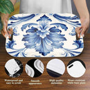 Serving Trays with Handles, 14.5 x 9.8 inch Rectangular Plastic Tray for Restaurant, Kitchen, Blue and White Pattern by CozyNest Decor