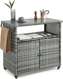 Wicker Outdoor Bar Cart - Gray Gradient Patio Console Storage Table Buffet Cabinet Serving Kitchen Cart with Wheels for Outside Backyard by CozyNest Decor