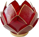 Blooming Lotus Capiz Shell Tealight Candle Holder, Handcrafted Decorative Tea Light Candleholder with Translucent Flower Petals for Ambient Illumination and Natural Elegance, Red by CozyNest Decor