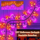 7 Ft 63 LED Halloween Willow Vine Twig Garland with 8 Modes Timer Orange Purple 21 Pumpkin Bats Lights,Halloween Garland with Waterproof Battery Operated for Indoor Wall Fireplace Decorations by CozyNest Decor