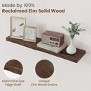 Floating Shelves for Wall Decor, Rustic Solid Elm Wood Live Edge Floating Shelves Wall Mounted, Wall Shelves with Invisible Bracket for Living Room Bathroom Bedroom Kitchen, 32 Inch Set of 2, Walnut by CozyNest Decor