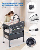 Baby Changing Table with Storage, Versatile Folding Changing Table, Baby Changing Station, Removable Wheels, 4 Adjustable Height, Waterproof, Mobile Nursery for Infant and Newborn by TinyTreasures Baby Boutique