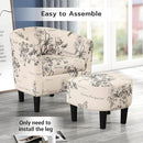 INZOY Modern Accent Chair with Ottoman for Small Space, Club Chair with Ottoman Set, Comfy Fabric Barrel Reading Chairs for Living Room Bedroom, Round Reading Chair with Foot Rest, Flower Pattern by CozyNest Decor