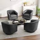 Swivel Barrel Accent Chair, Modern Round Faux Leather Arm Chair for Living Room, Bedroom, Comfy Club Reading Chairs for Adults(Faux Leather, Black Grey, Set of 4) by CozyNest Decor
