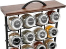 Orii 16 Jar Acacia Wood & Metal Wire Spice Rack with Spices Included, Storage for Spices and Seasoning, Black & Brown by CozyNest Decor