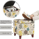 Adeco 18 Inch High Cube Ottoman Storage, Floral Printed Linen Chair Foot Stools, Upholstered Vanity Stool with Hinged Lid, Solid Wood Legs by CozyNest Decor