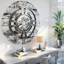 The Gears Clock 24'' Inch Real Moving Gear Wall Clock England Line (Grey & White, 24 inches (60 cm)) by CozyNest Decor