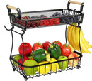 ANTOPY 2 Tier Fruit Basket with 2 Banana Hangers, Countertop Fruit Vegetable Basket Bowl for Kitchen Counter Metal Mesh Basket Fruits Stand Produce Holder Organizer for Onion Potato Bread Snack Veggie by CozyNest Decor
