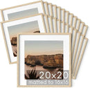 HAUS AND HUES Square Picture Frames 20 x 20 Set of 25 - Photo Gallery Wall Frame Set, Wood 20x20 Frames, 20 x 20 Frames Gallery Wall Set, 20x20 Frame with Mat, Square Frames 20x20 (Beige Oak Frames) by CozyNest Decor