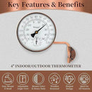 4-Inch Copper Outdoor Thermometer - Analog Temperature Gauge for Patio, Greenhouse and Garage. Decorative, Weather-Resistant, Solid Brass Swivel Design (4inch Thermo&Hygrometer) by GreenHaven Gardens