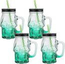 Halloween Cups Set of 4 - Green Skull Glass Drinking Jar with Lids and Straws - Halloween Decor, Drinking Glasses 16 oz by CozyNest Decor