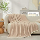 Snuggle Sac Beige Waffle Blanket for Couch Bed Sofa 60x80 inches, Reversible Soft Throw Microfiber Fluffy Fuzzy Cozy Knit Twin Blanket for Women Mothers Birthday Gifts by CozyNest Decor