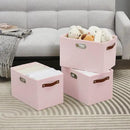 Large 3-Pack Foldable Fabric Storage Bins with Durable PU & Metal Handles, Collapsible Storage Baskets for Shelves, Home Storage, Closet Organizers, Living Room(14.9"x9.8"x9.8", Pink) by CozyNest Decor