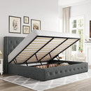 Allewie King Size Lift Up Storage Bed, Button Tufted Headboard with Wingback, Hydraulic Support, No Box Spring Needed, Dark Grey by CozyNest Decor