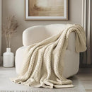 Chunky Chenille Knit Throw Blanket for Couch, Soft Luxurious Moss Stitch Blankets for Bed, Cozy Decorative Farmhouse Knitted Throws for Sofa, Beige, 50" x 60" by CozyNest Decor