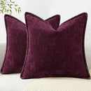 decorUhome Chenille Soft Throw Pillow Covers 16x16 Set of 2, Farmhouse Velvet Neutral Decorative Euro Pillow Covers with Stitched Edge for Couch Sofa Bed Home Decor, Rhododendron by CozyNest Decor