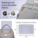 RUVALINO Diaper Bag Backpack-Multifunction Travel Baby Diaper Bag with Changing Pad, Insulated Bottle Holders & Pacifier Case, Large Capacity, Waterproof, Gray by TinyTreasures Baby Boutique